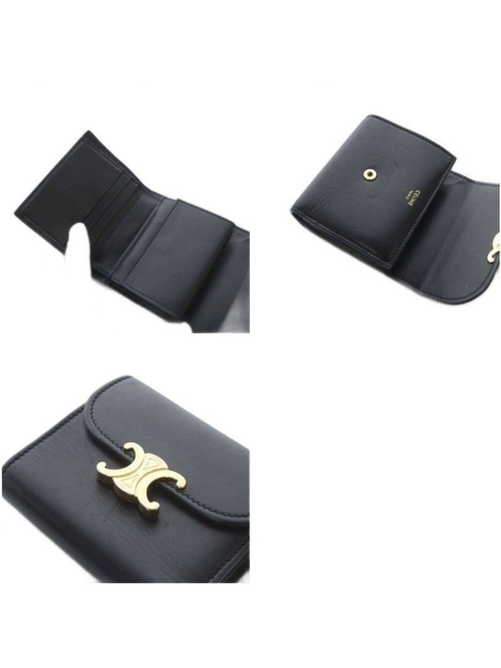 Celine Small Flap Wallet Triomphe Shiny Calfskin Trifold Black - Picture 8 of 8
